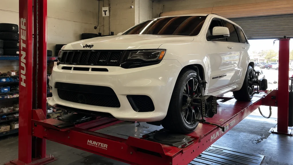 SUV on alignment rack for professional four wheel alignment service