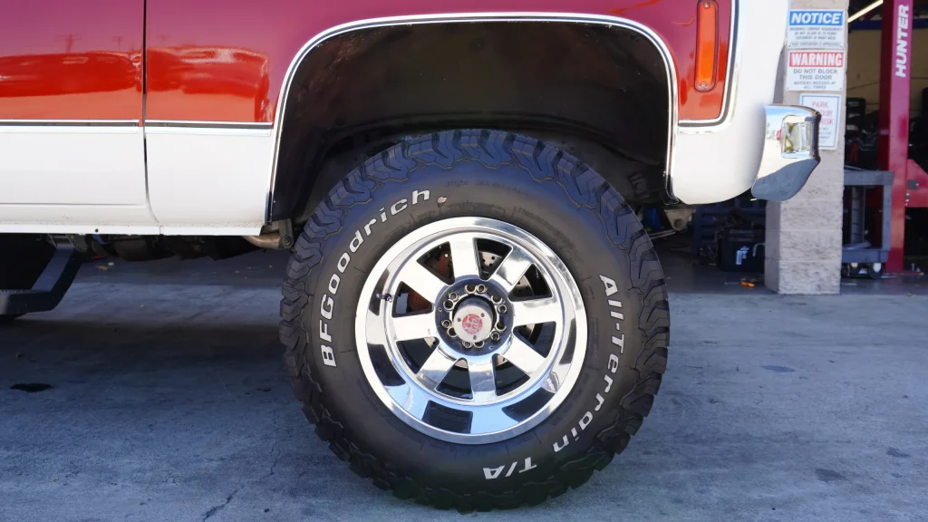 Tire tread and sidewall inspection on a pickup truck